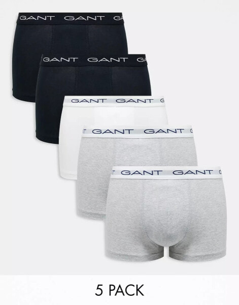 GANT 5 pack logo waistband trunks in white/grey/black