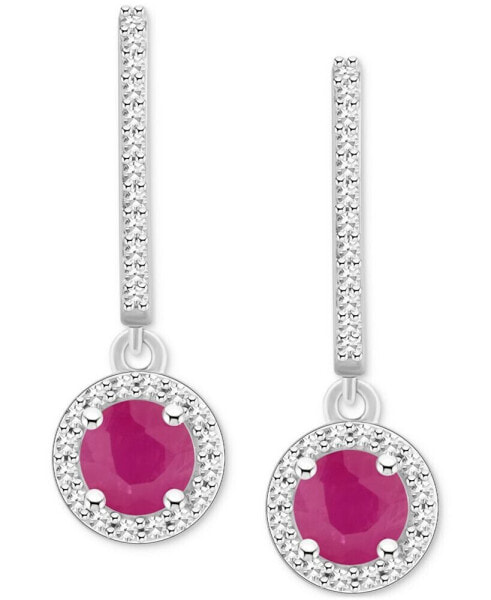 Sapphire (1-1/3 ct. t.w.) & Diamond (1/4 ct. t.w.) Halo Leverback Drop Earrings in Sterling Silver (Also in Emerald & Ruby)