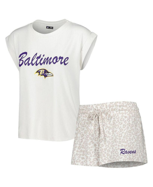 Women's White, Cream Baltimore Ravens Montana Knit T-shirt and Shorts Sleep Set