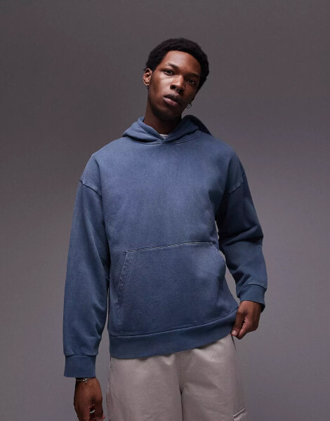 Topman relaxed fit hoodie in washed blue - LBLUE