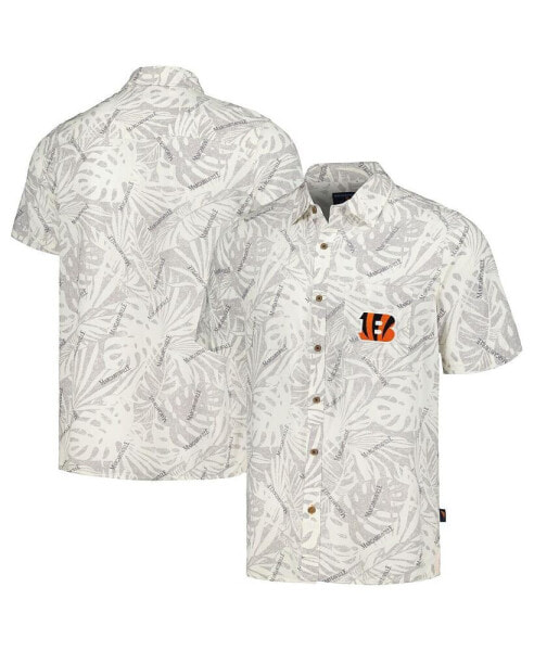 Men's Cream Cincinnati Bengals Sand Washed Monstera Print Party Button-Up Shirt