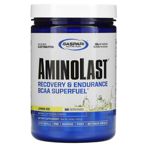 Аминокислоты Gaspari Nutrition Aminolast, Восстановление и Выносливость BCAA Superfuel, Земляника и Киви, 420 г