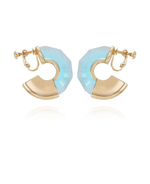 Gold-Tone And Aqua Huggie Hoop Clip-On Earrings