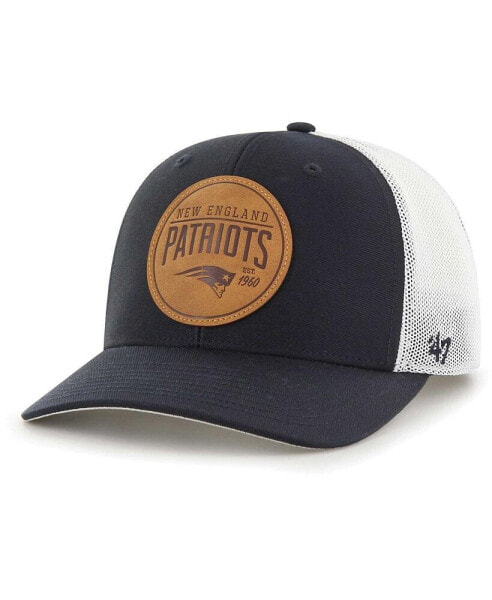 Men's Navy New England Patriots Leather Head Flex Hat