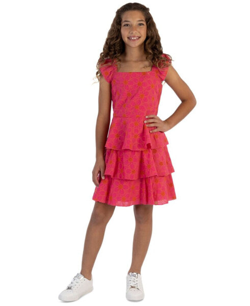 Big Girls Embroidered Tiered Knee-Length Dress