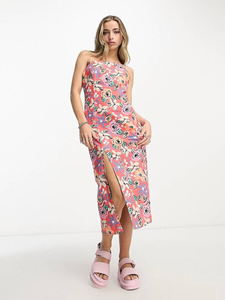 ASOS MADE IN KENYA cami dress with splits in red rose print