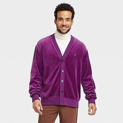 Houston White Adult Velour Cardigan Sweater - Purple L