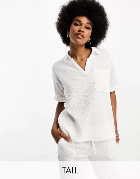 JDY Tall cheesecloth shirt co-ord in white