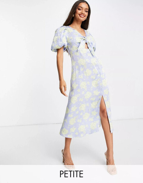 River Island Petite floral print tie front midi dress in blue