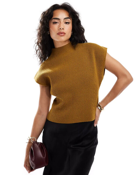 & Other Stories wool blend ribbed knit tank top with dropped armholes and fitted waist detail in brown