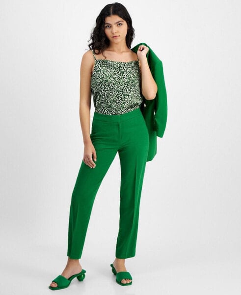 Women's Textured Crepe Mid Rise Staight-Leg Pants, Created for Macy's