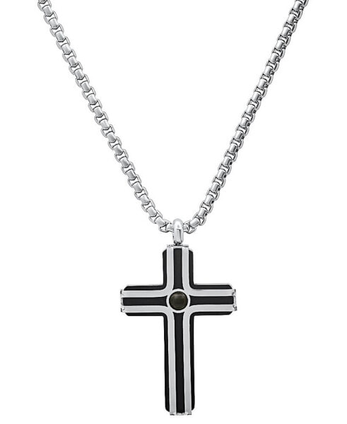 Men's Silver-Tone Beaded Cross Pendant Necklace, 24"