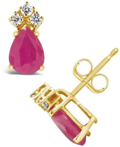 Ruby (1-9/10 ct. t.w.) and Diamond (1/8 ct. t.w.) Stud Earrings in 14k Yellow Gold
