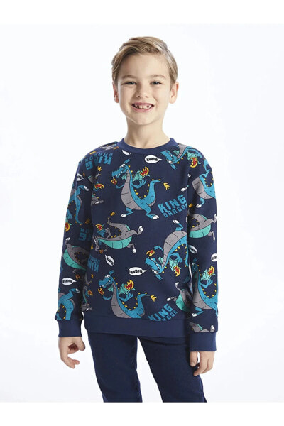 LCW Kids Bisiklet Yaka Baskılı Uzun Kollu Erkek Çocuk Sweatshirt