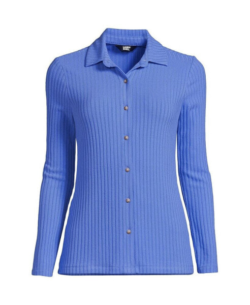 Women's Long Sleeve Wide Rib Button Front Polo Shirt