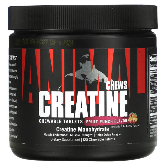 Animal, Creatine Chews, жевательные таблетки с креатином, со вкусом фруктового пунша, 120 жевательных таблеток