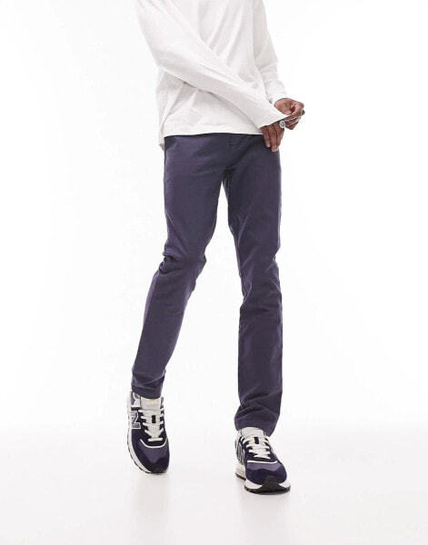 Topman skinny chino trousers in navy