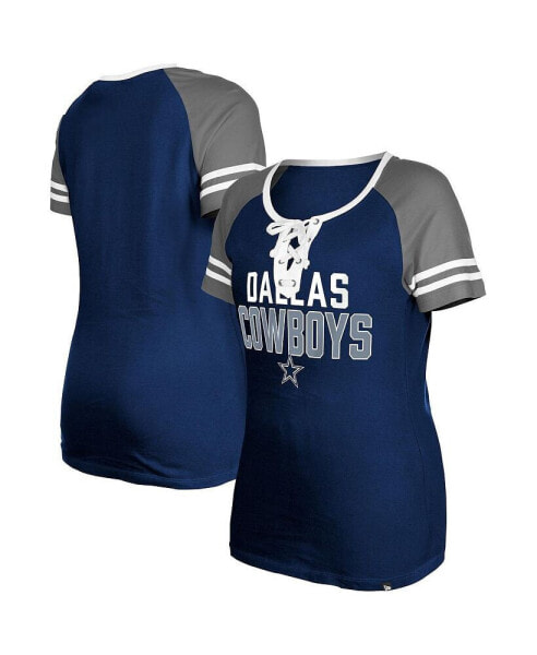 Women's Navy Dallas Cowboys Raglan Lace-Up T-shirt