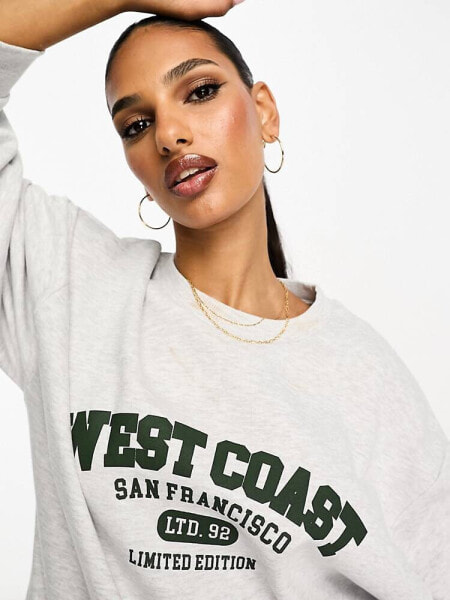 ASOS DESIGN oversized sweat co-ord with west coast graphic in ice marl