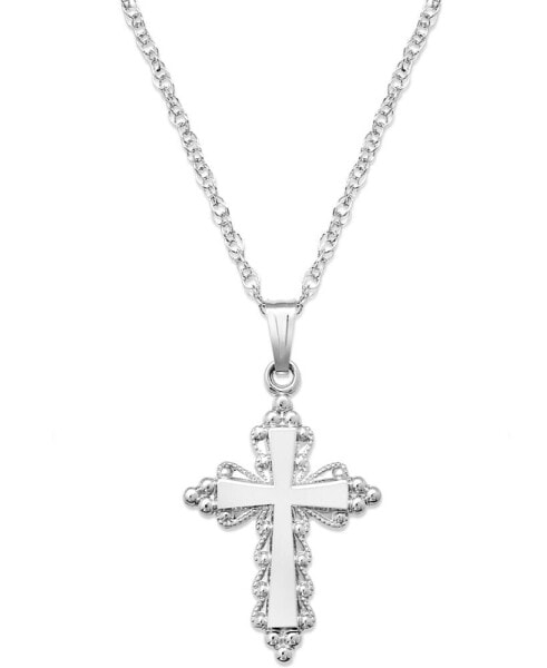 Macy's sterling Silver Necklace, Ornate Edge Cross Pendant