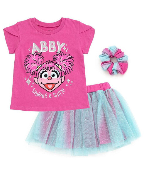 Baby Girls Abby Cadabby T-Shirt Tulle Mesh Skirt and Scrunchie 3 Piece Outfit Purple / Blue