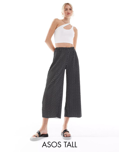 ASOS DESIGN Tall plisse wide trouser culottes in polka dot