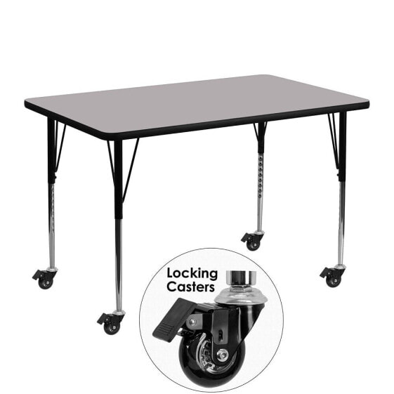Mobile 30''W X 48''L Rectangular Grey Thermal Laminate Activity Table - Standard Height Adjustable Legs