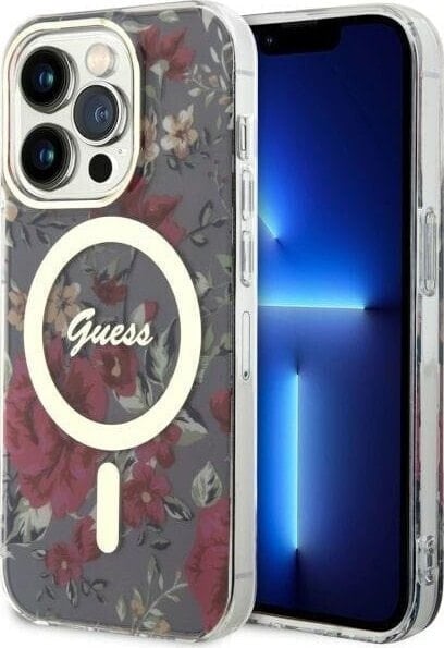 Guess Etui Guess GUHMP14LHCFWSA Apple iPhone 14 Pro zielony/khaki hardcase Flower MagSafe