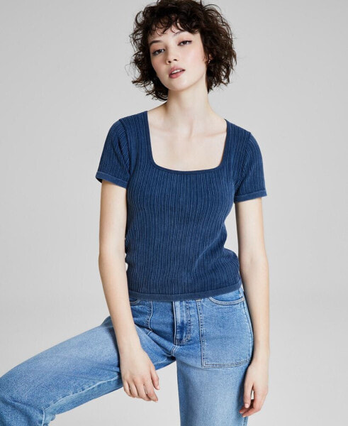 Women's Ribbed Seamless Square-Neck Tee, Created for Macy's
