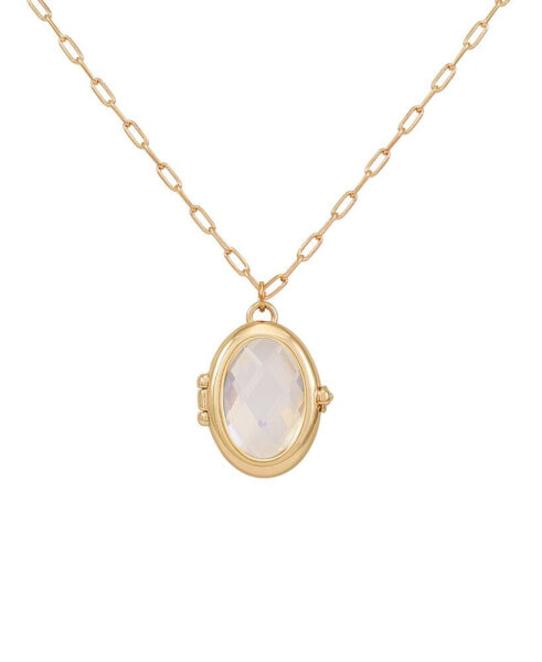 GUESS gold-Tone Removable Stone Oval Locket Pendant Necklace, 18" + 3" extender