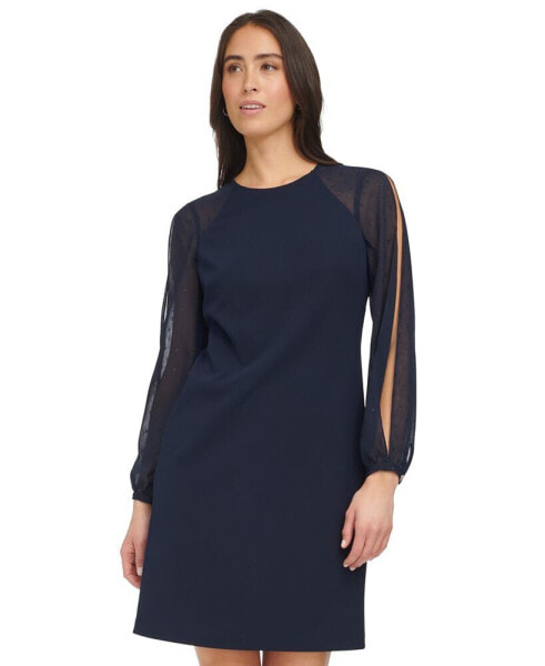 Women's Chiffon-Sleeve Shift Dress