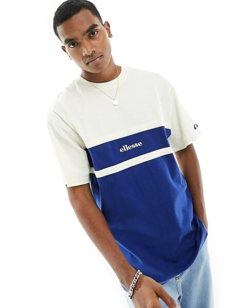 ellesse Rocazzi colourblock t-shirt in off white and navy