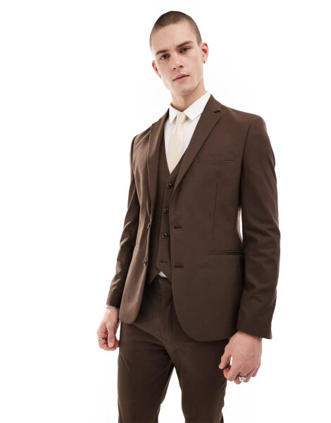 ASOS DESIGN skinny suit jacket in chocolate brown