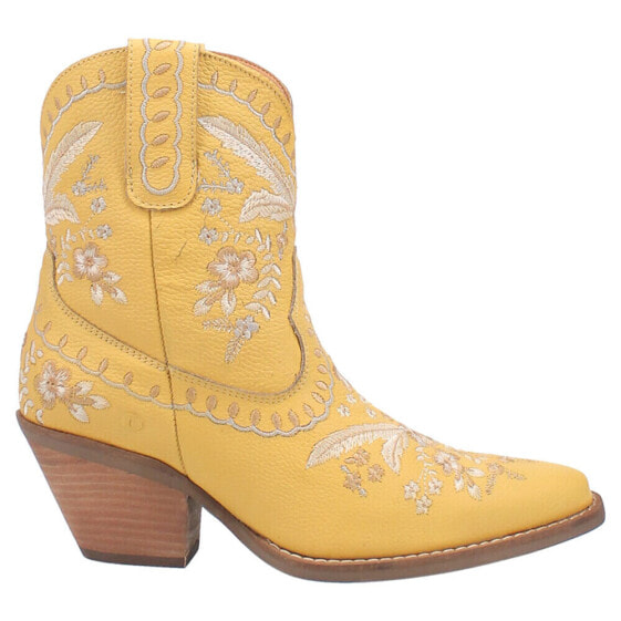 Dingo Primrose Embroidered Floral Snip Toe Cowboy Booties Womens Yellow Casual B