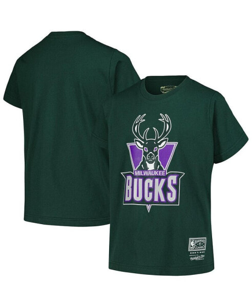 Big Boys and Girls Hunter Milwaukee Bucks Hardwood Classics Retro Logo T-Shirt