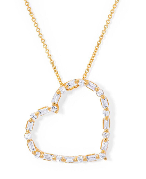 Cubic Zirconia Sideways Heart Necklace 18" in 14k Gold Plate