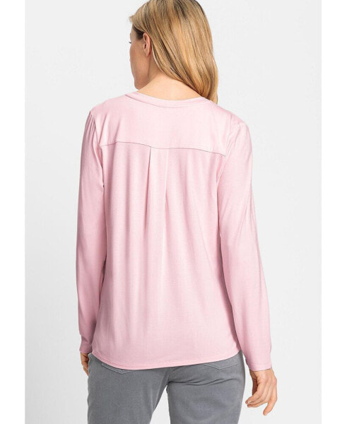 Women's Long Sleeve V-Neck Solid T-Shirt