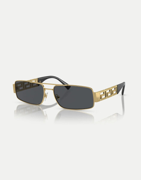 Versace Ve2257 rectangle sunglasses with grey lens in gold