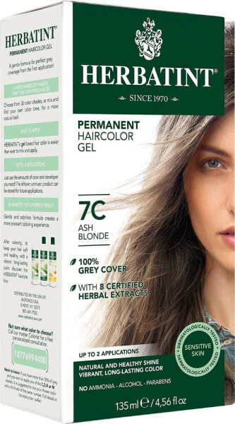 Herbatint Permanent Haircolor Gel 7C Ash Blonde Перманентная гель-краска для волос, оттенок пепельный блонд 135 мл