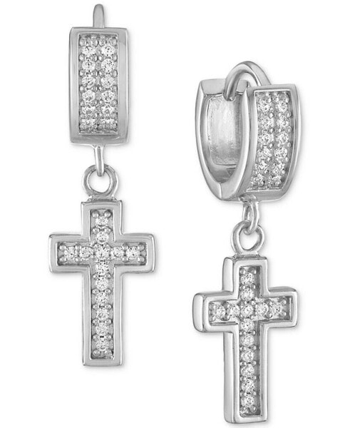 Cubic Zirconia Dangle Cross Huggie Hoop Earrings in Sterling Silver, Created for Macy's