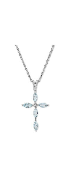 Macy's aquamarine (1/2 ct. t.w.) & Cubic Zirconia 18" Cross Pendant Necklace in Sterling Silver