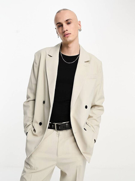 Weekday Leo co-ord double breasted blazer in light grey exclusive to ASOS