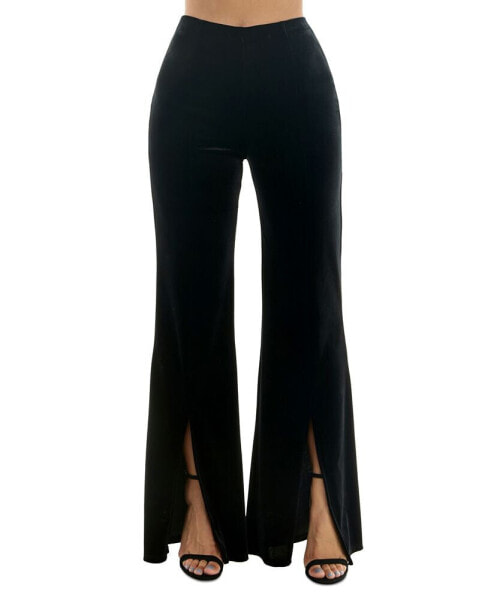 Juniors' Velvet Pull-On Front-Slit Pants