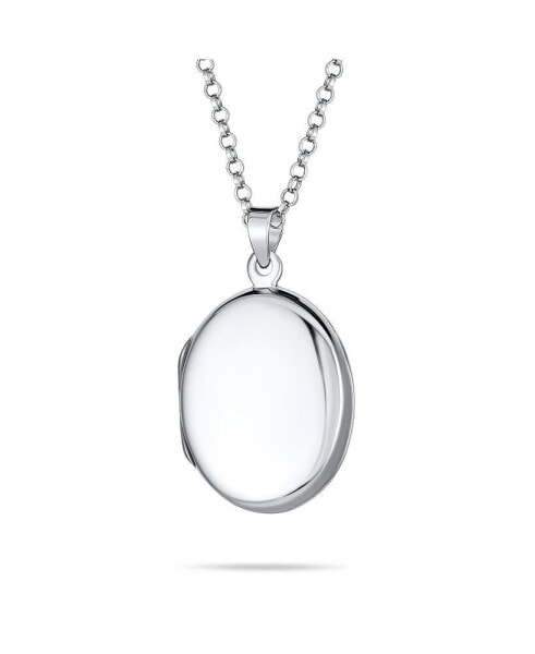 Petite Simple Plain Flat Oval Photo Lockets For Women That Hold Pictures Silver Locket Necklace Pendant Large