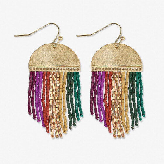 Claudia Multi-Striped Short Beaded Fringe Earrings Muted