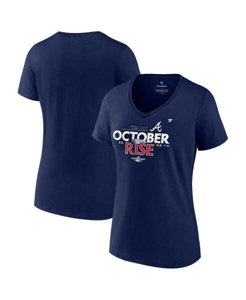 Women's Navy Atlanta Braves 2022 Postseason Locker Room V-Neck T-shirt