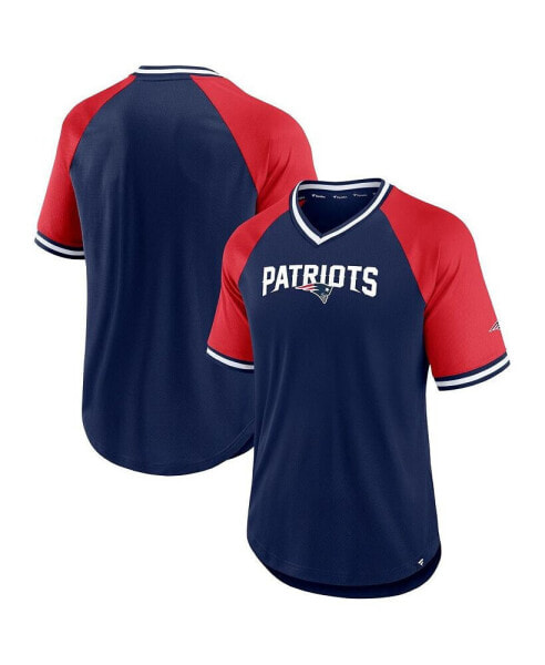 Men's Navy, Red New England Patriots Second Wind Raglan V-Neck T-shirt