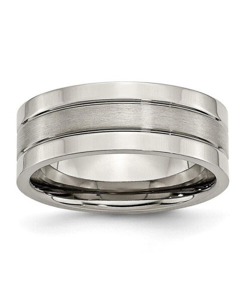 Titanium Brushed Center 8 mm Grooved Wedding Band Ring