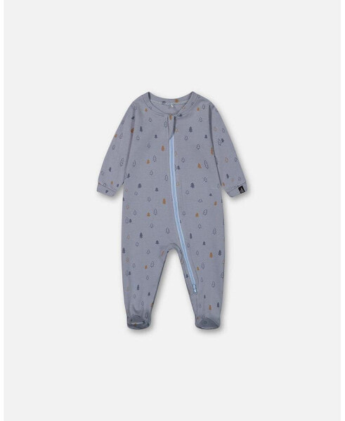 Baby Boys Baby Organic Cotton One Piece Pajama Air Blue Printed Trees