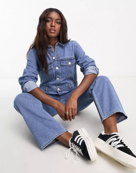 Monki denim boilersuit in blue wash